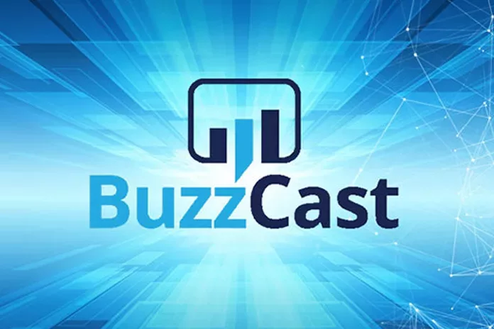 Buzzcat logo with blue background